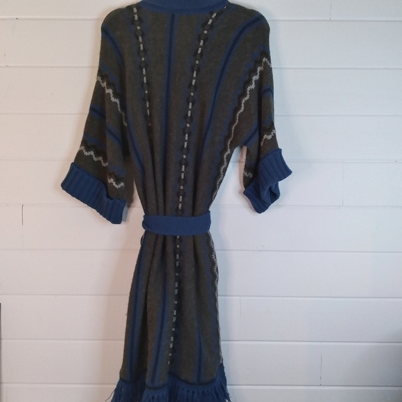 Bianca Nygard zigzag striped with fringe & beading detailed grey & blue cardigan - Picture 9 of 11